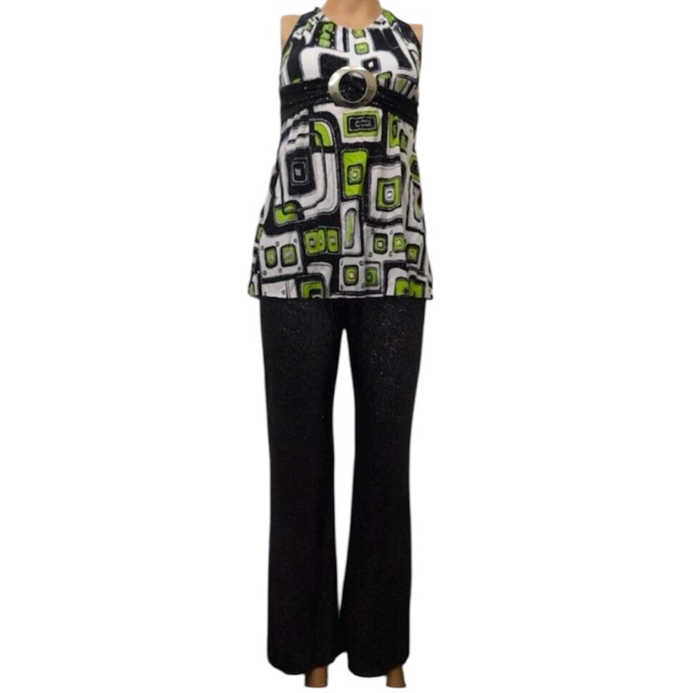 Dansco Halloween Dance Square Print Black & Green 2 Piece Costume Size Large